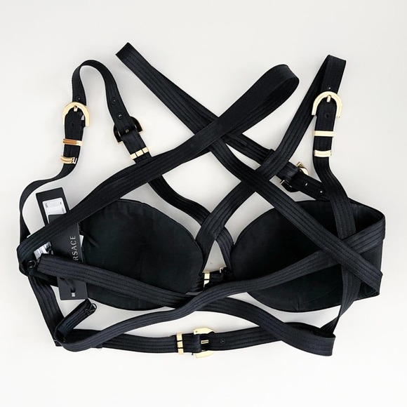 Versace Fall 2019 Runway Black Silk Satin Cage Bra Cropped Bondage Top 42 - Picture 9 of 15